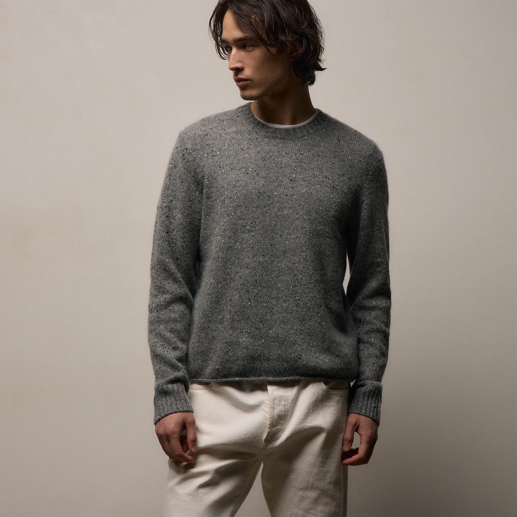 Marled Cashmere Linen Crew In Heather Grey | James Perse Los Angeles