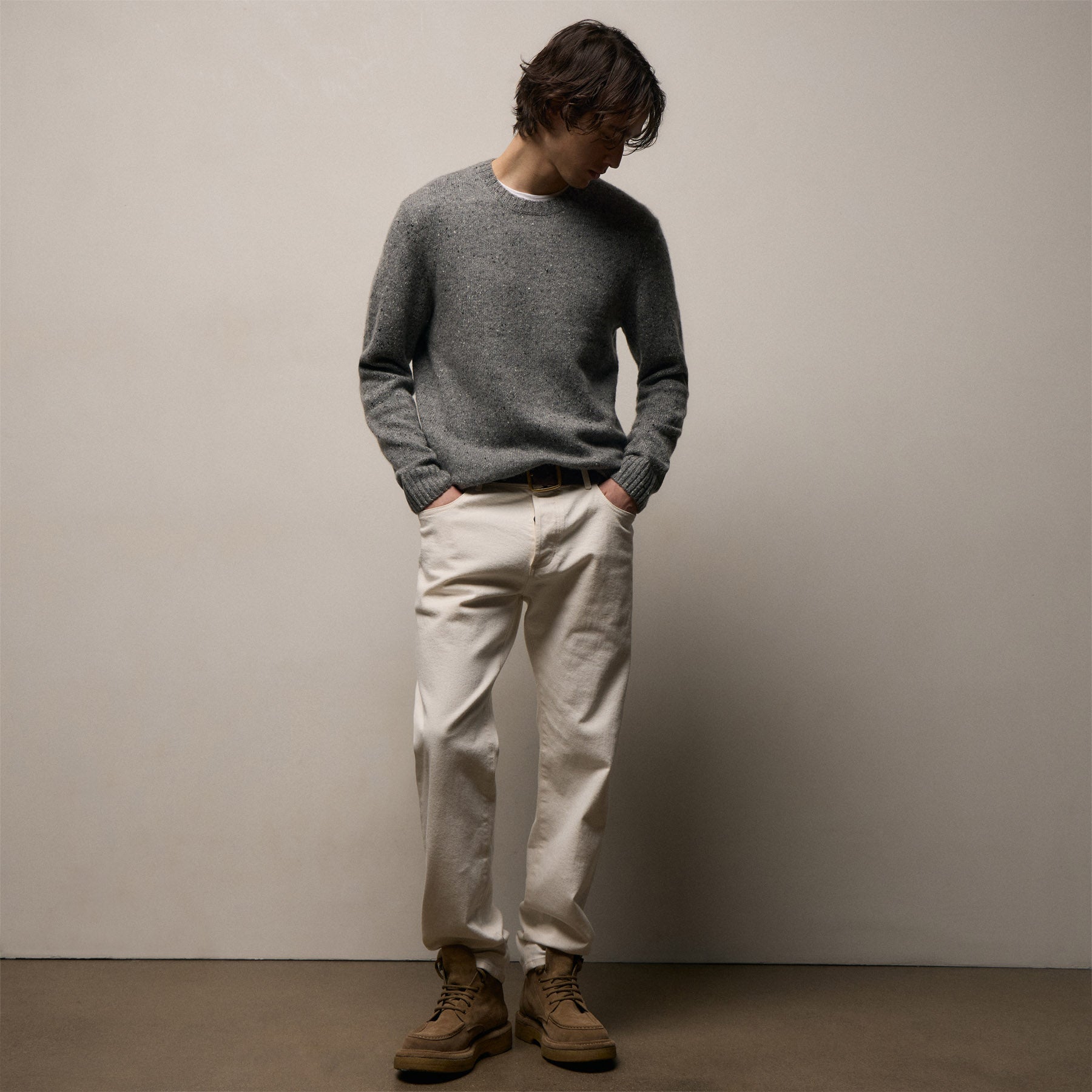 Marled Cashmere Linen Crew in Heather Grey | James Perse Los Angeles