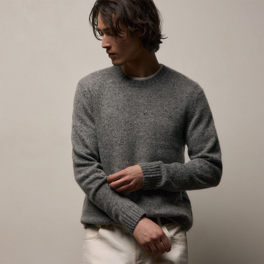 Marled Cashmere Linen Crew in Heather Grey | James Perse Los Angeles