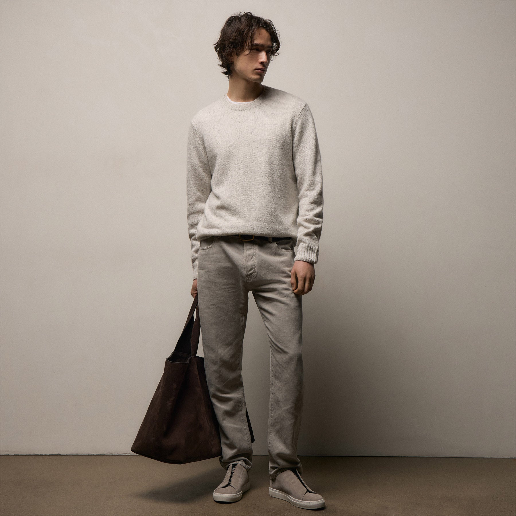 Marled Cashmere Linen Crew in Pearl | James Perse Los Angeles