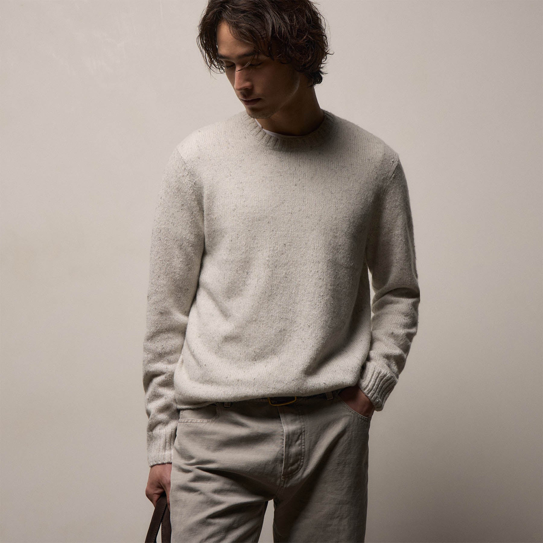 Marled Cashmere Linen Crew in Pearl | James Perse Los Angeles
