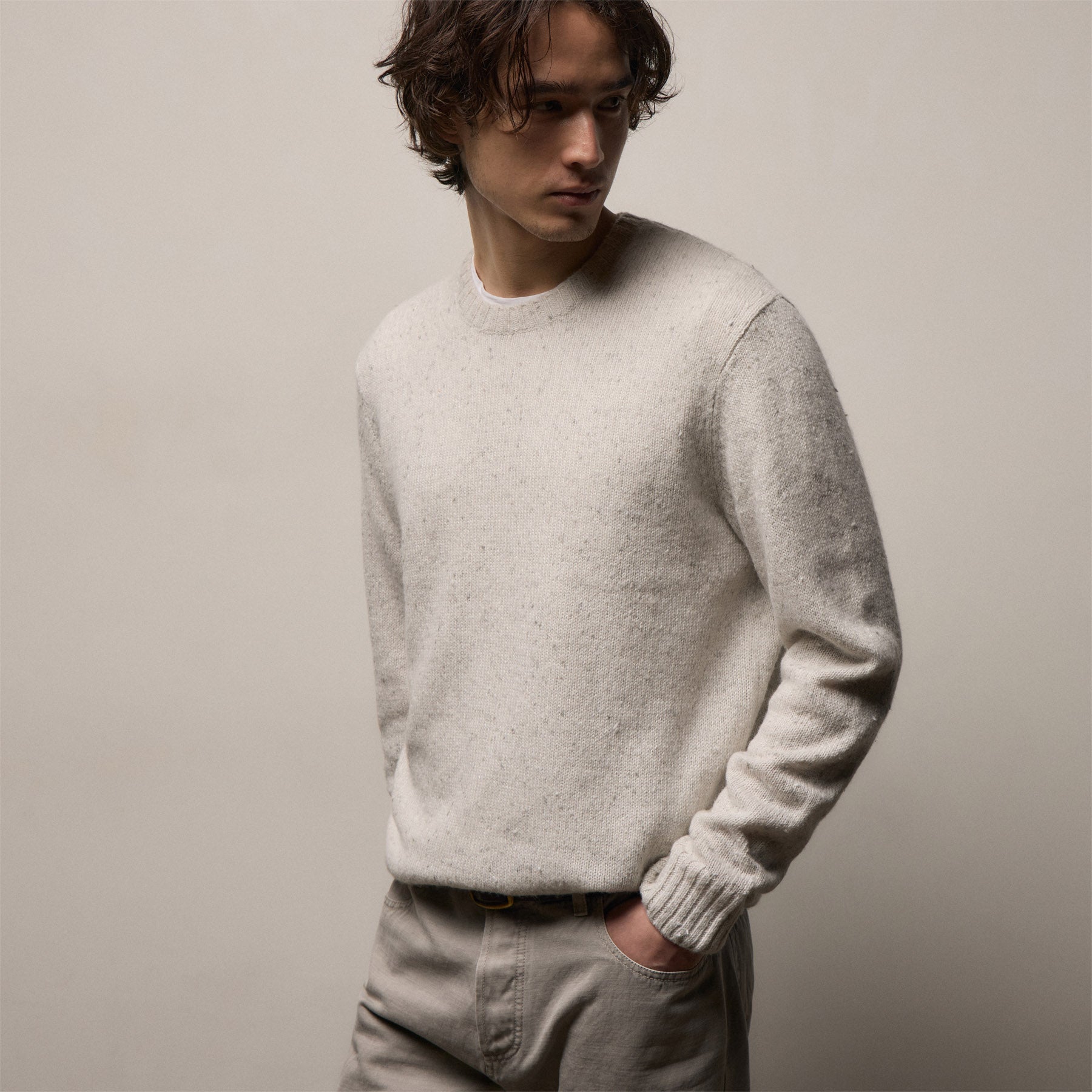 Marled Cashmere Linen Crew in Pearl | James Perse Los Angeles