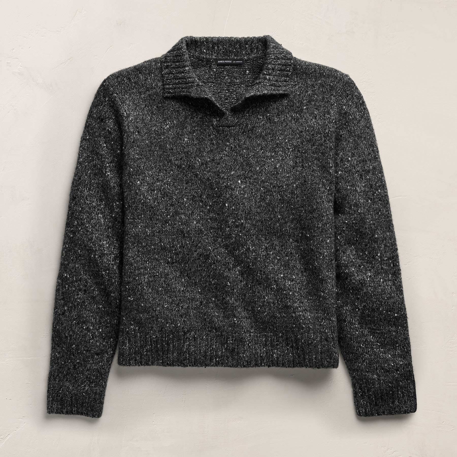 Marled Cashmere Linen Long Sleeve Open Polo in Charcoal | James Perse Los Angeles