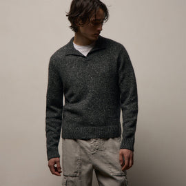 Marled Cashmere Linen Long Sleeve Open Polo in Charcoal | James Perse Los Angeles