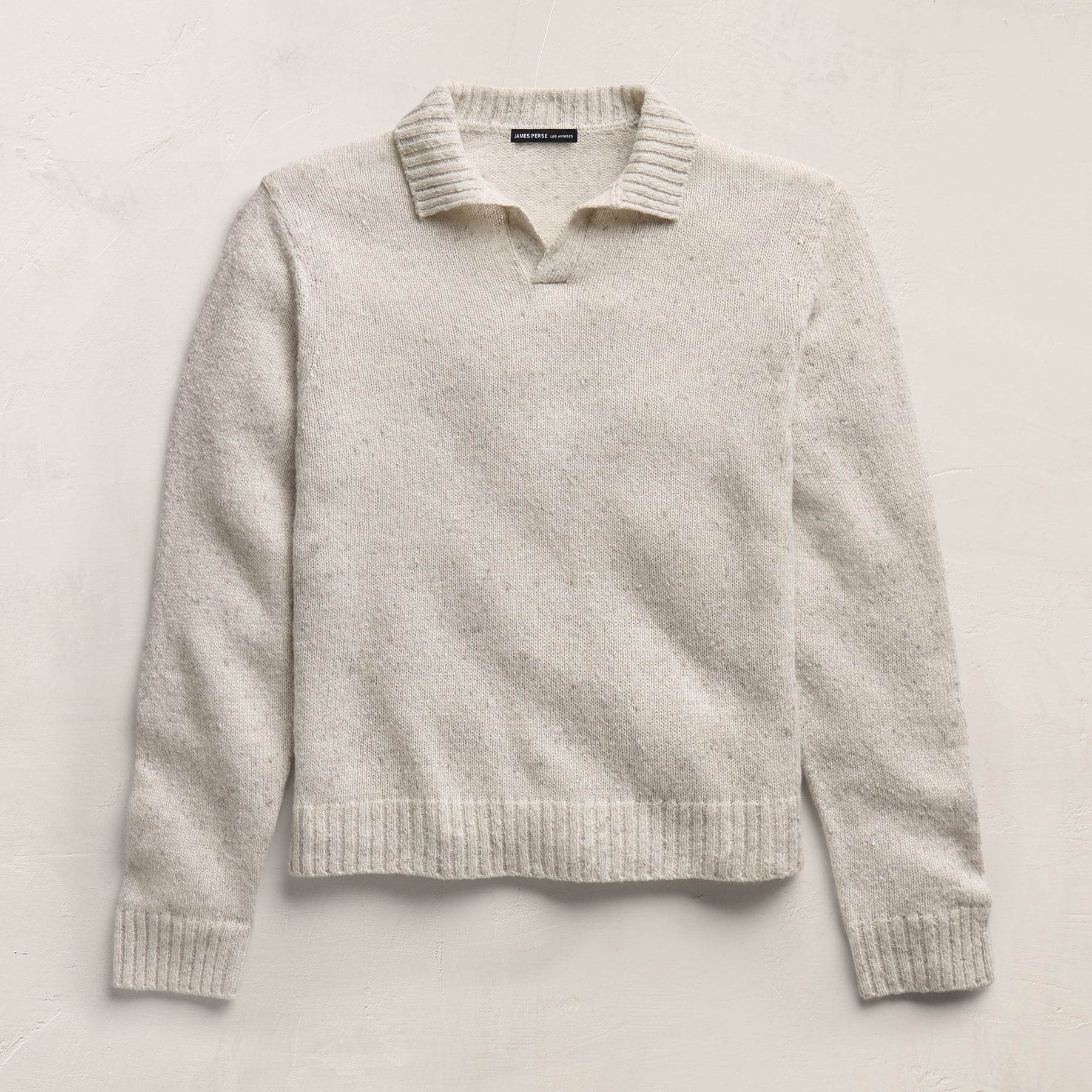 Marled Cashmere Linen Long Sleeve Open Polo in Pearl | James Perse Los Angeles