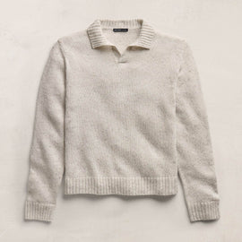 Marled Cashmere Linen Long Sleeve Open Polo in Pearl | James Perse Los Angeles