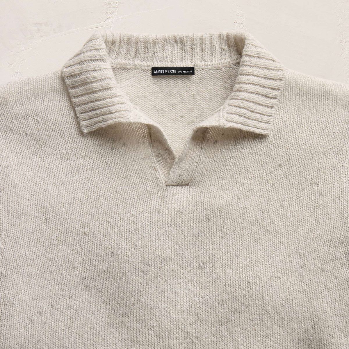 Marled Cashmere Linen Long Sleeve Open Polo in Pearl | James Perse Los Angeles