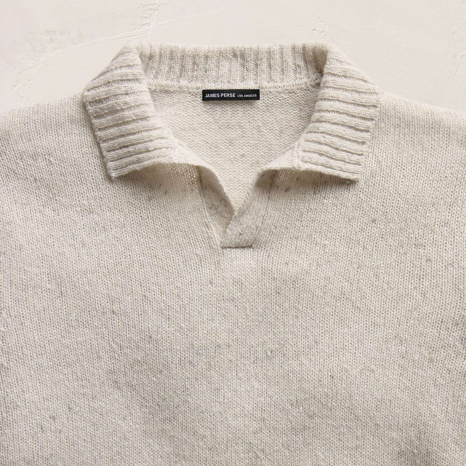 Marled Cashmere Linen Long Sleeve Open Polo in Pearl | James Perse Los Angeles