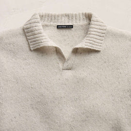 Marled Cashmere Linen Long Sleeve Open Polo in Pearl | James Perse Los Angeles