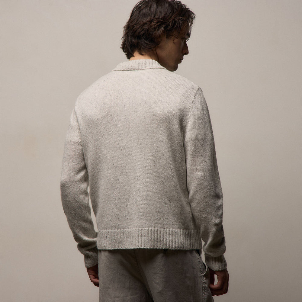 Marled Cashmere Linen Long Sleeve Open Polo in Pearl | James Perse Los Angeles