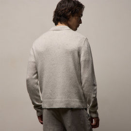 Marled Cashmere Linen Long Sleeve Open Polo in Pearl | James Perse Los Angeles