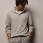 Marled Cashmere Linen Long Sleeve Open Polo in Pearl | James Perse Los Angeles