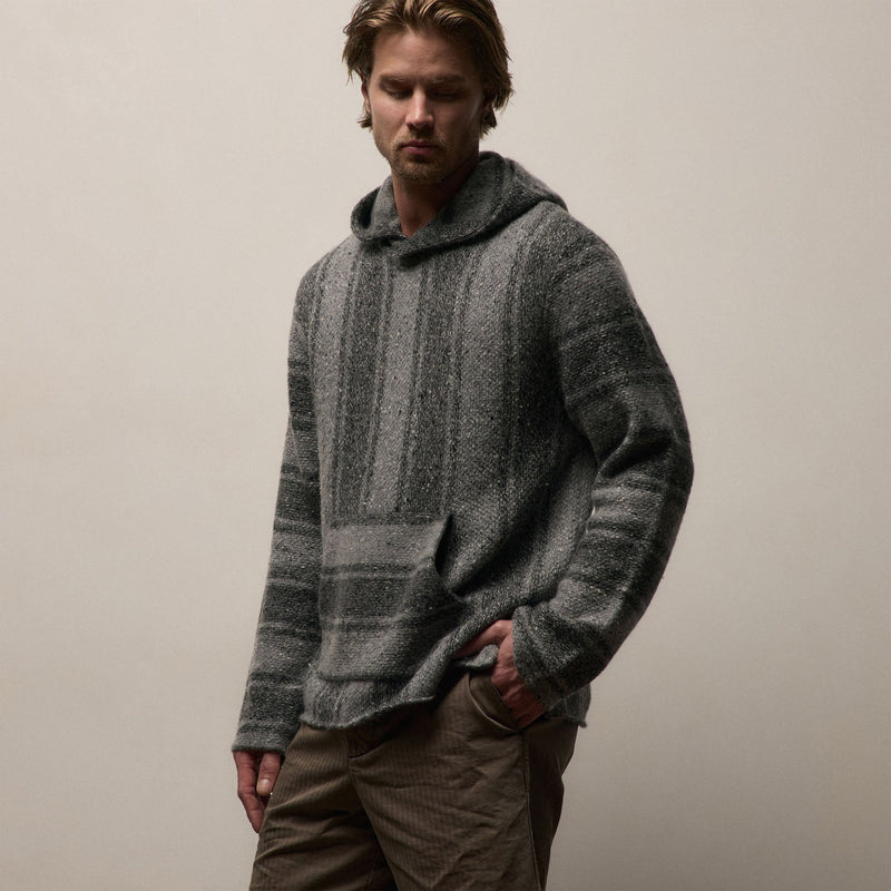 Baja Stripe Cashmere Hoodie in Charcoal/Heather Grey | James Perse Los Angeles