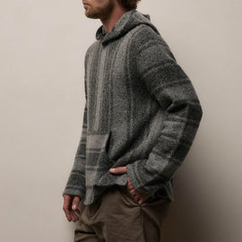 Baja Stripe Cashmere Hoodie in Charcoal/Heather Grey | James Perse Los Angeles