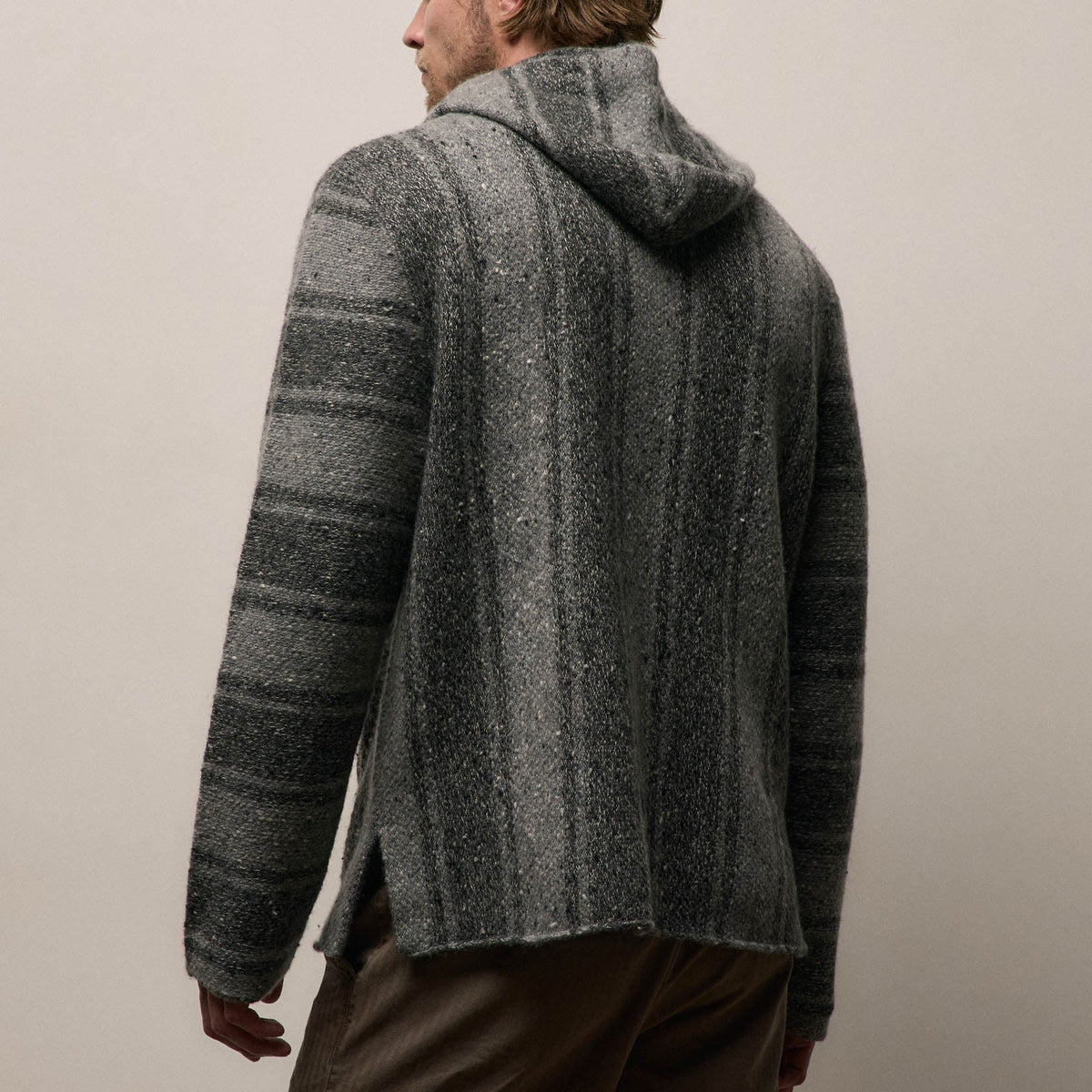 Baja Stripe Cashmere Hoodie in Charcoal/Heather Grey | James Perse Los Angeles