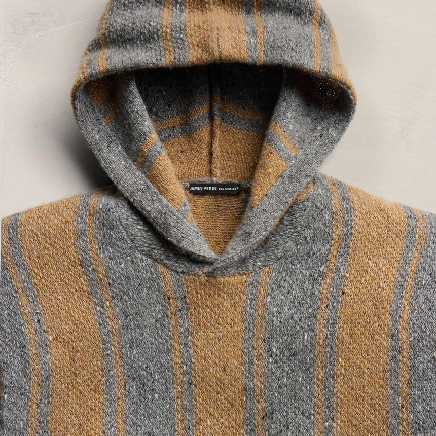 Baja Stripe Cashmere Hoodie in Heather Grey/Toffee | James Perse Los Angeles