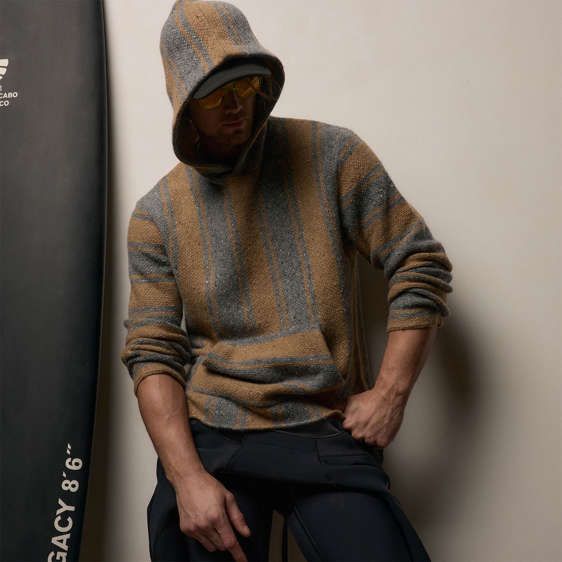 Baja Stripe Cashmere Hoodie in Heather Grey/Toffee | James Perse Los Angeles