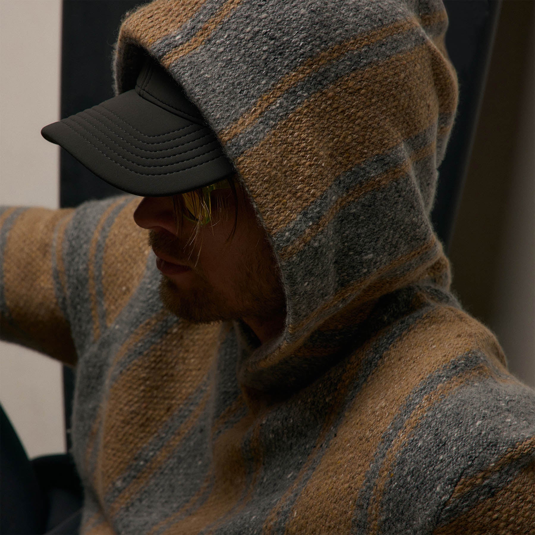 Baja Stripe Cashmere Hoodie in Heather Grey/Toffee | James Perse Los Angeles
