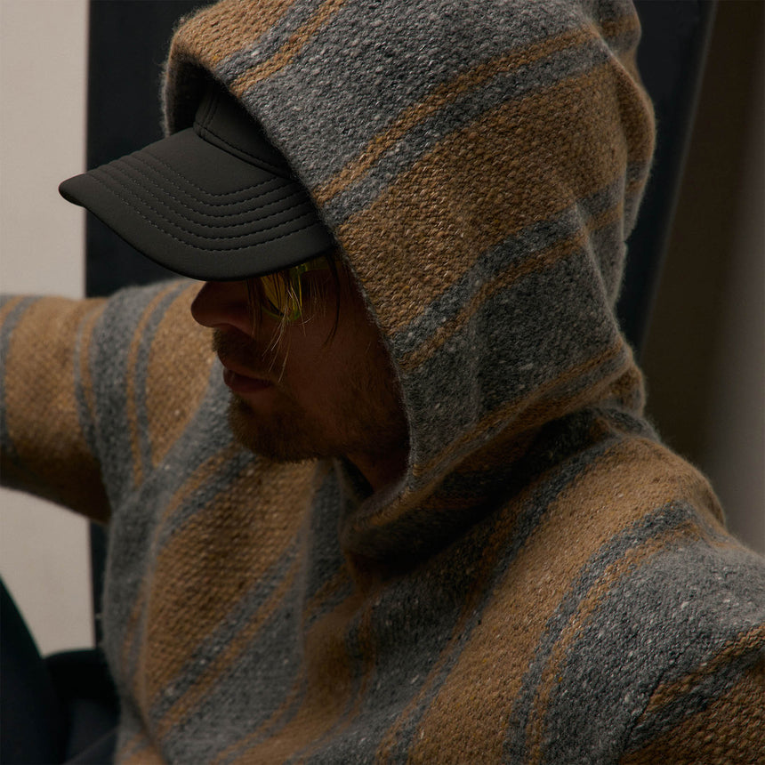 Baja Stripe Cashmere Hoodie in Heather Grey/Toffee | James Perse Los Angeles