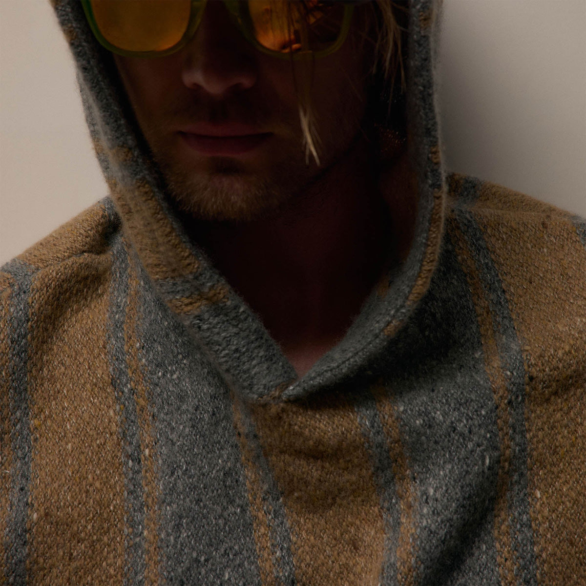 Baja Stripe Cashmere Hoodie in Heather Grey/Toffee | James Perse Los Angeles