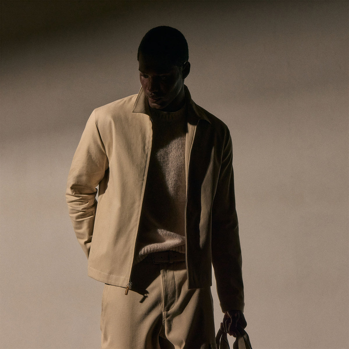 Zip Front Coach Jacket in Light Khaki | James Perse Los Angeles