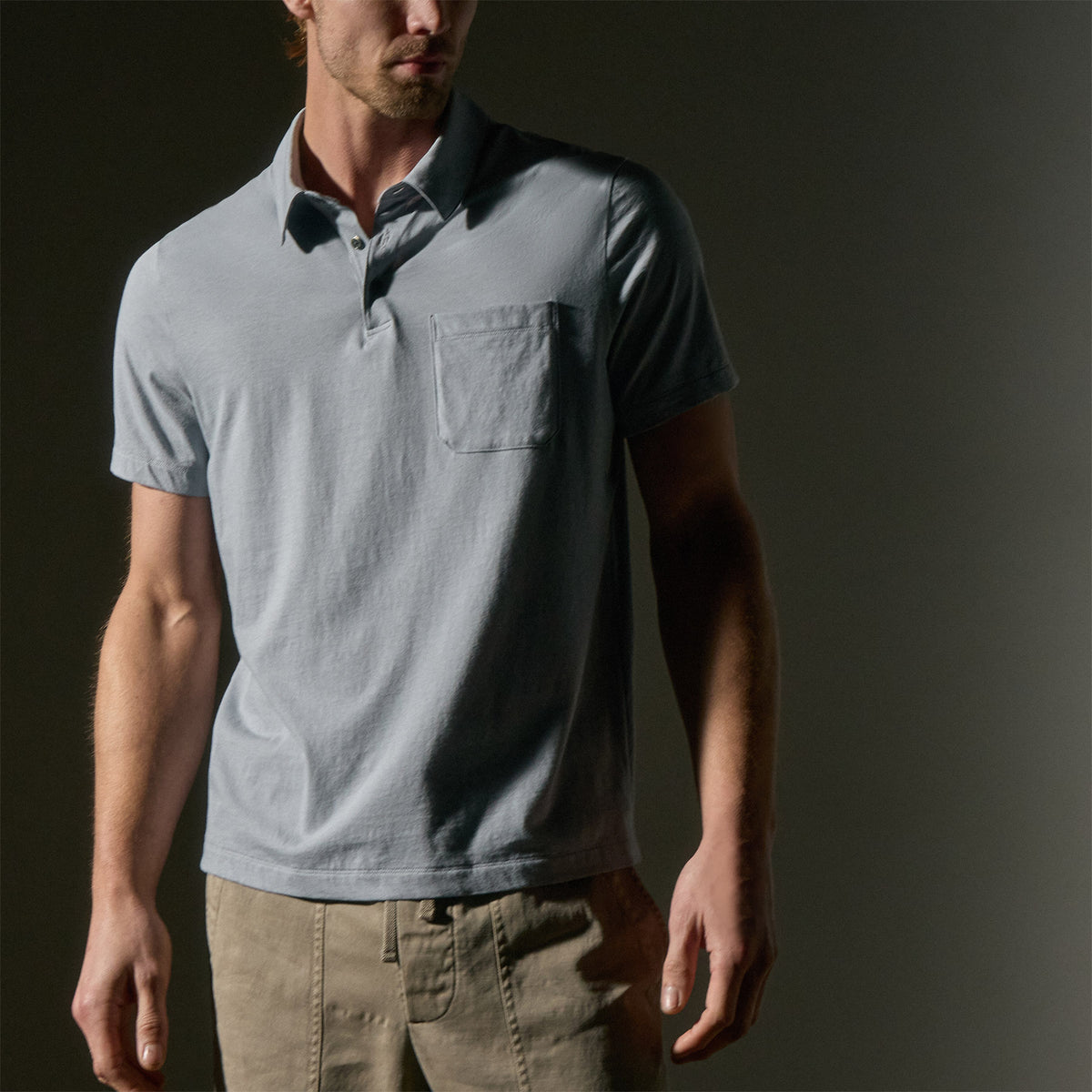 Cotton Linen Pocket Polo in Grey Sky | James Perse Los Angeles
