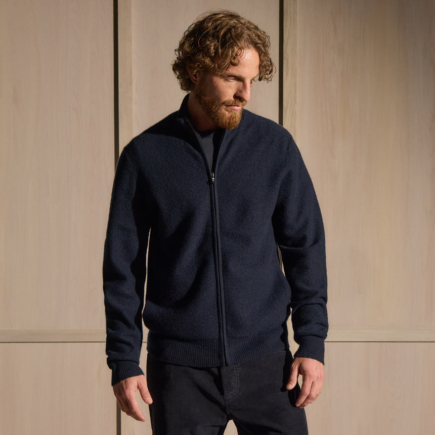 Felted Cashmere Zip Up - Classic Navy