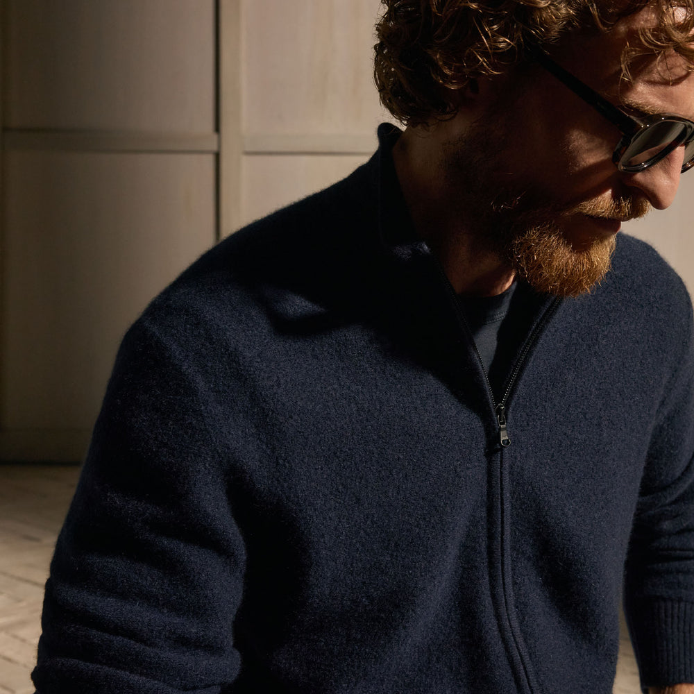 Felted Cashmere Zip Up - Classic Navy