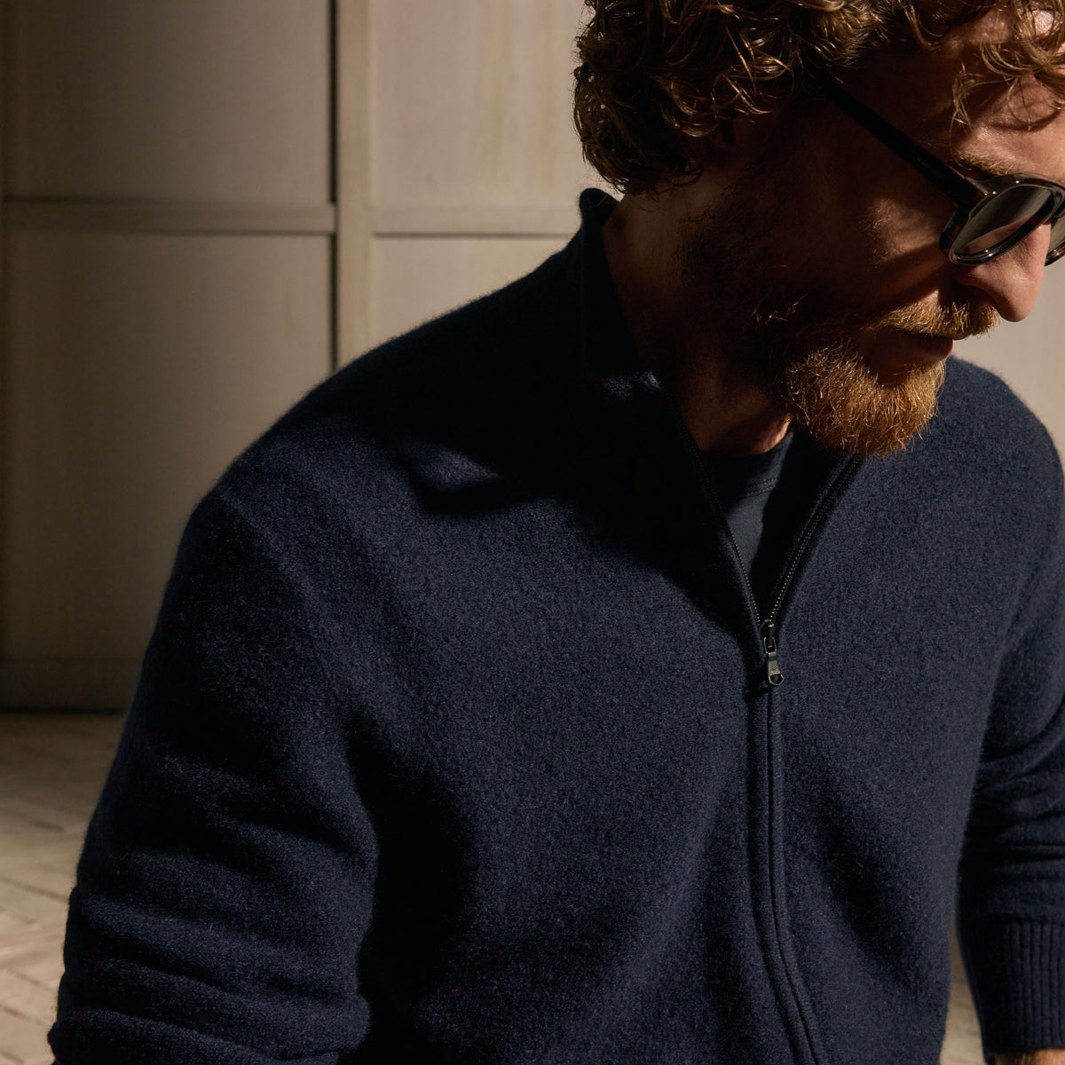 Felted Cashmere Zip Up - Classic Navy