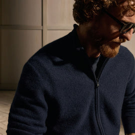 Felted Cashmere Zip Up - Classic Navy