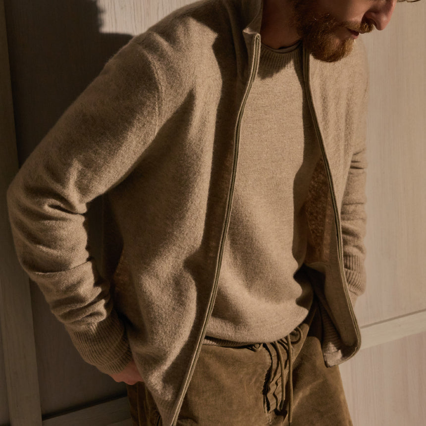 Felted Cashmere Zip Up - Coyote