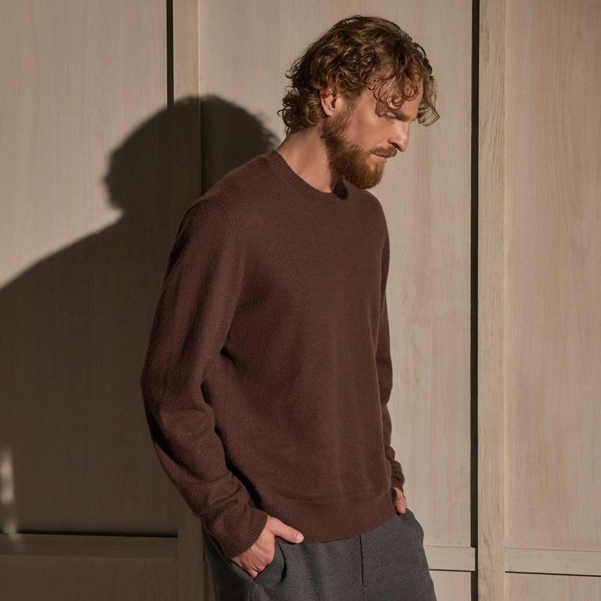 Felted Cashmere Crew - Bark