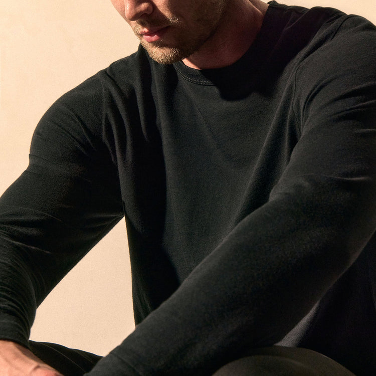 Cotton Cashmere Long Sleeve Tee - Black