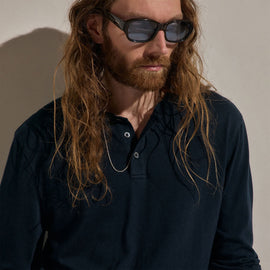 Cotton Cashmere Long Sleeve Henley - Blue Noir | James Perse Los Angeles