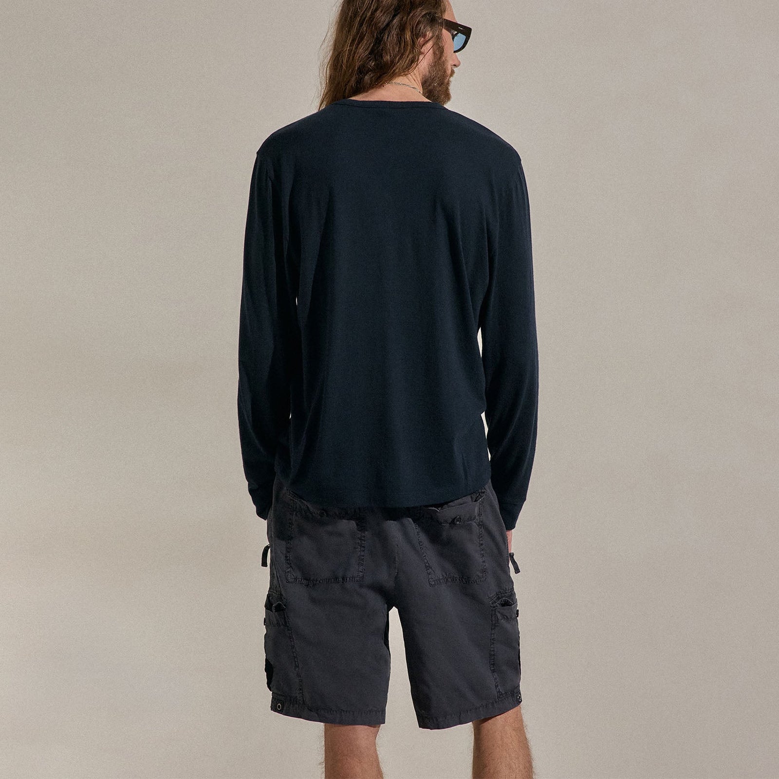 Cotton Cashmere Long Sleeve Henley in Blue Noir | James Perse Los Angeles