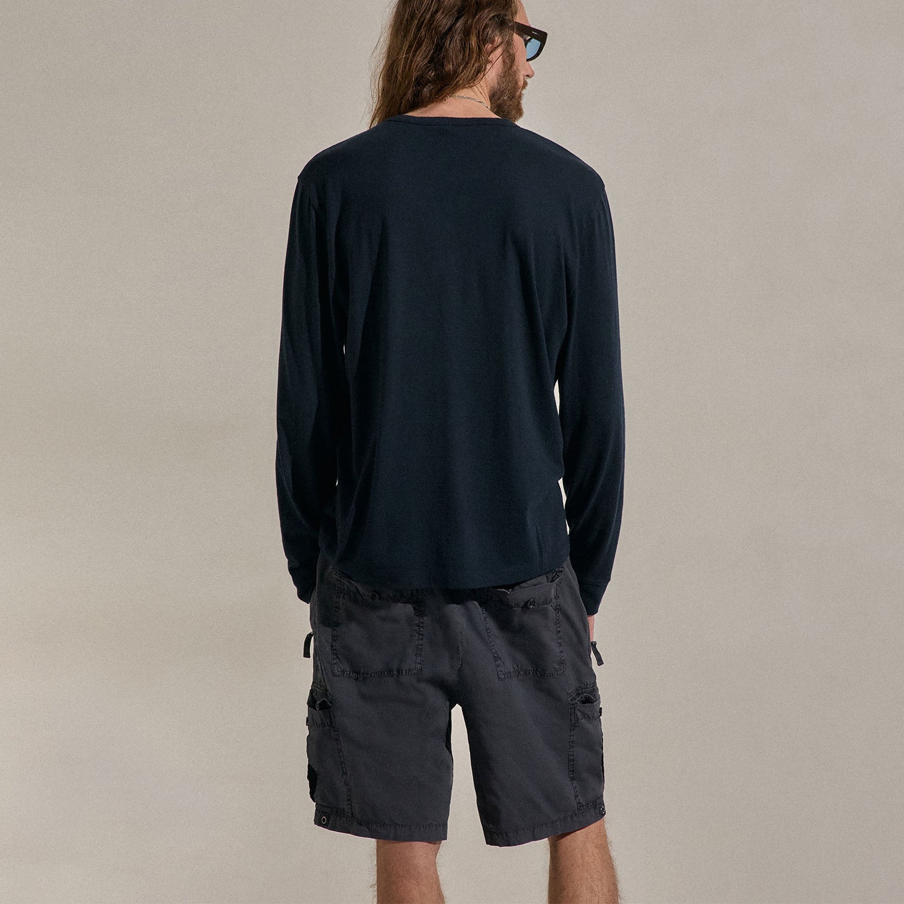Cotton Cashmere Long Sleeve Henley in Blue Noir | James Perse Los Angeles
