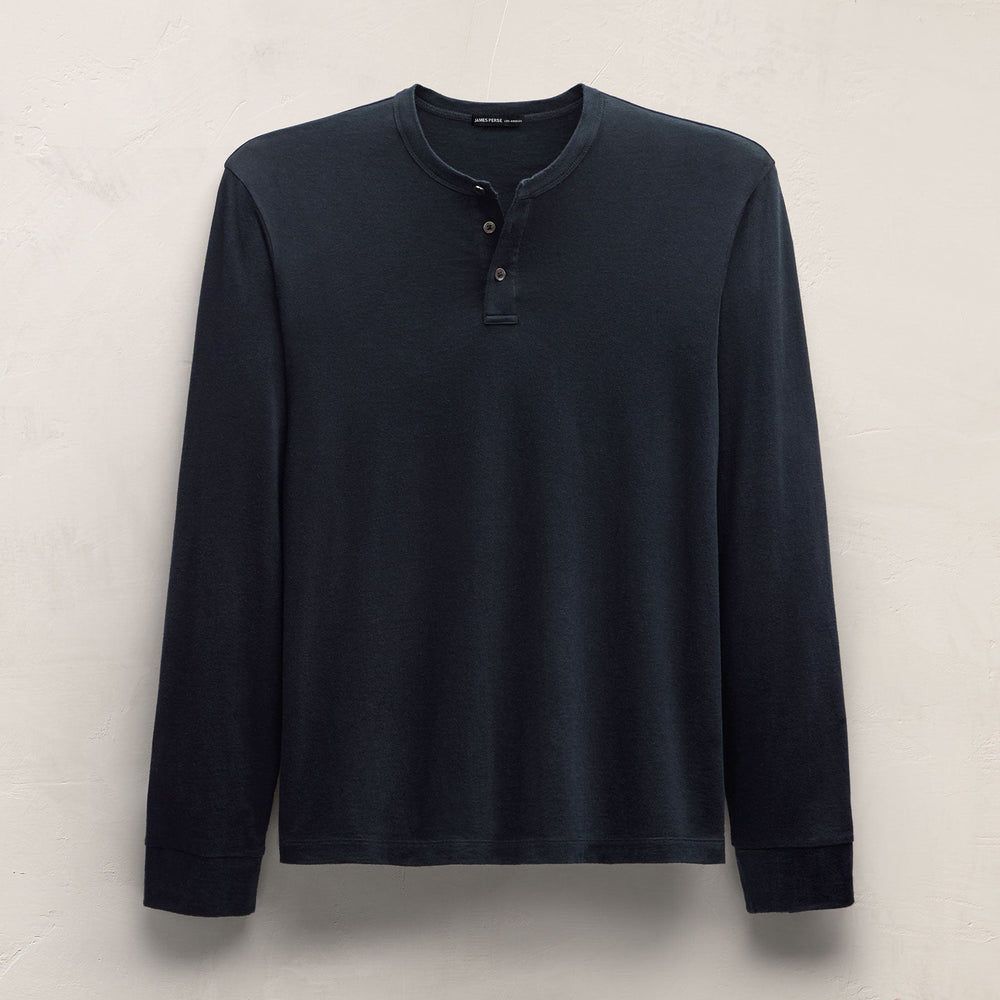 Cotton Cashmere Long Sleeve Henley in Blue Noir | James Perse Los Angeles