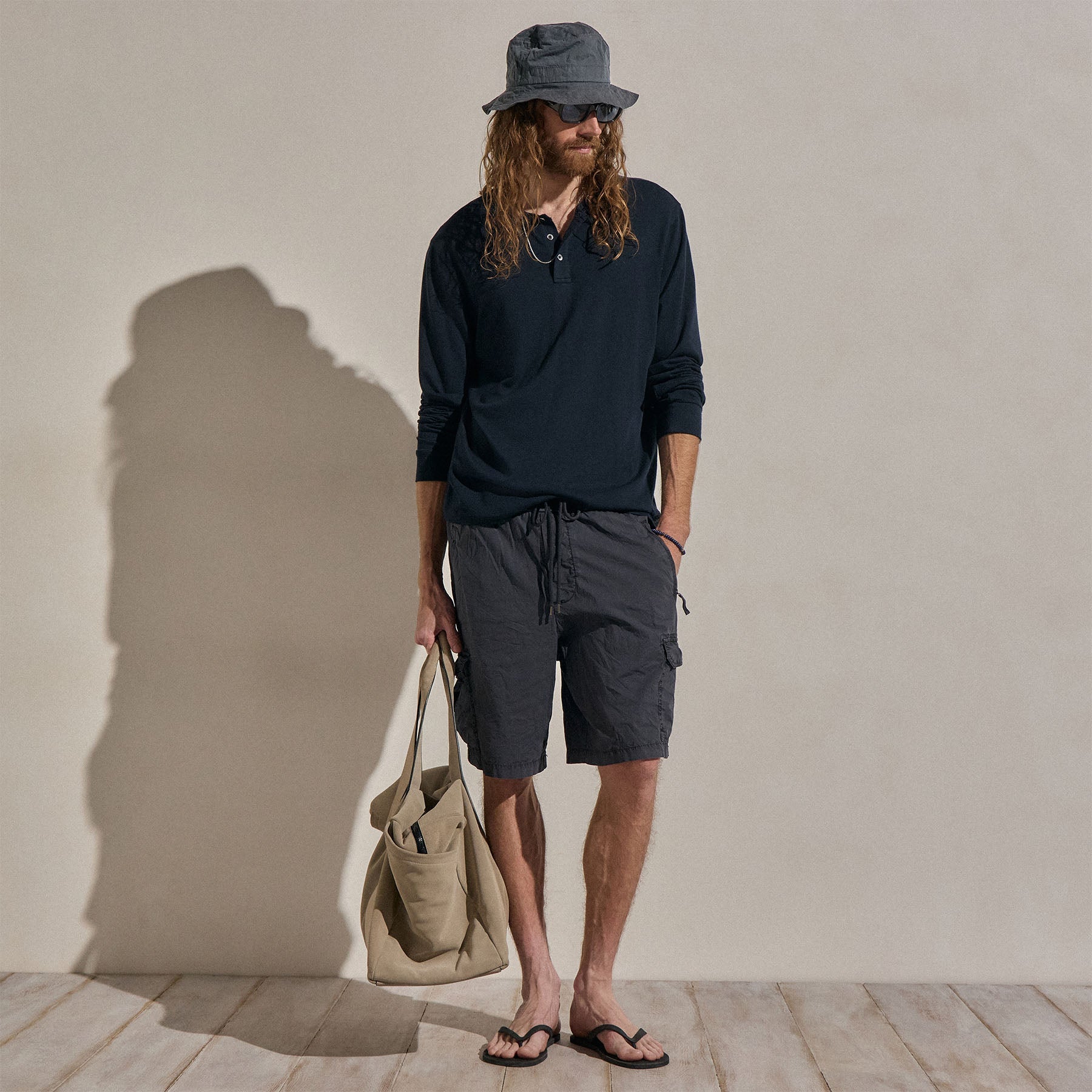 Cotton Cashmere Long Sleeve Henley in Blue Noir | James Perse Los Angeles