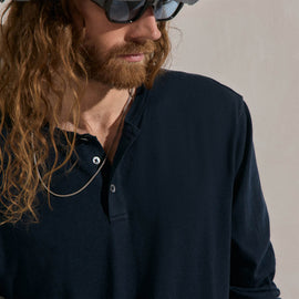 Cotton Cashmere Long Sleeve Henley - Blue Noir
