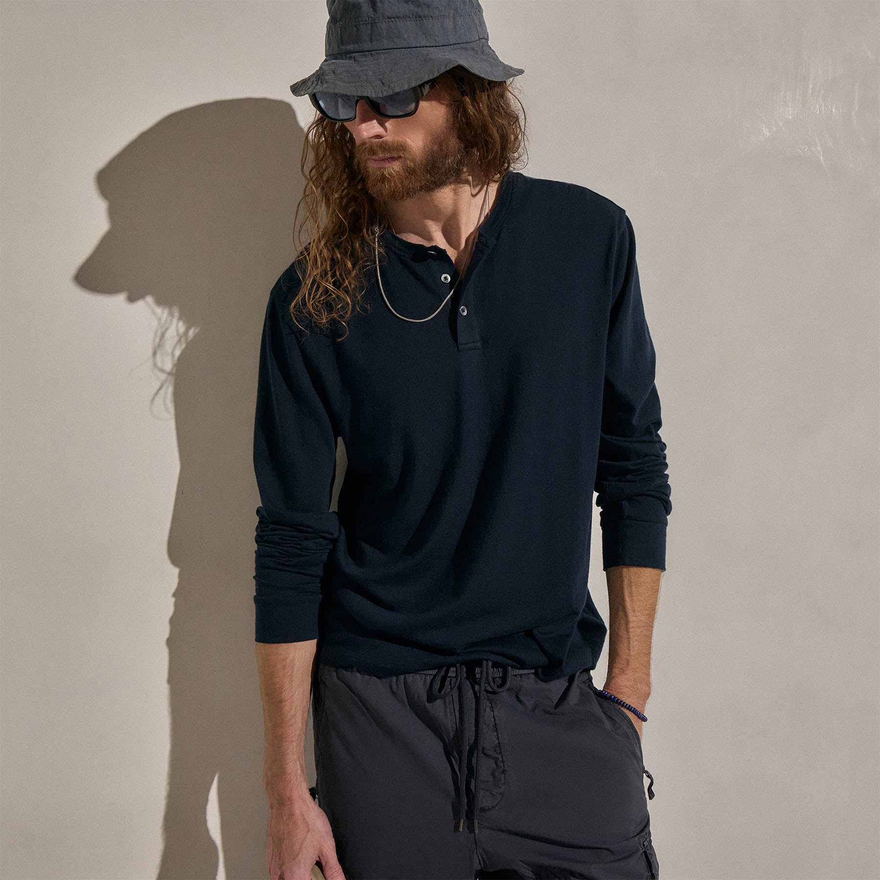 Cotton Cashmere Long Sleeve Henley in Blue Noir | James Perse Los