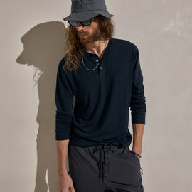 Cotton Cashmere Long Sleeve Henley - Blue Noir