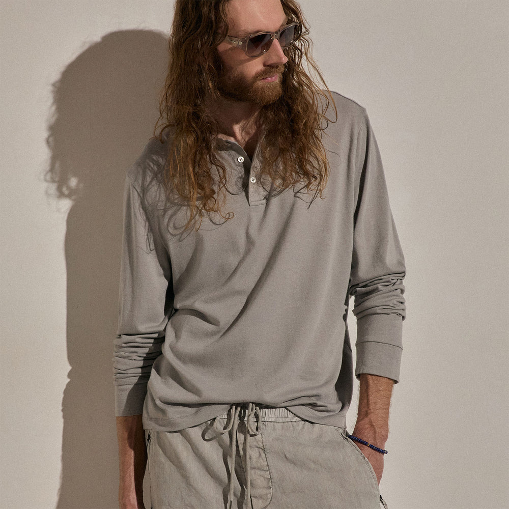 Cotton Cashmere Long Sleeve Henley in Fog | James Perse Los Angeles