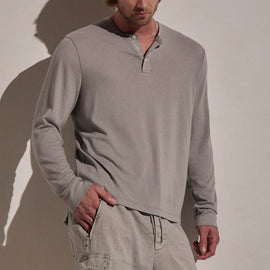 Cotton Cashmere Long Sleeve Henley in Fog | James Perse Los Angeles