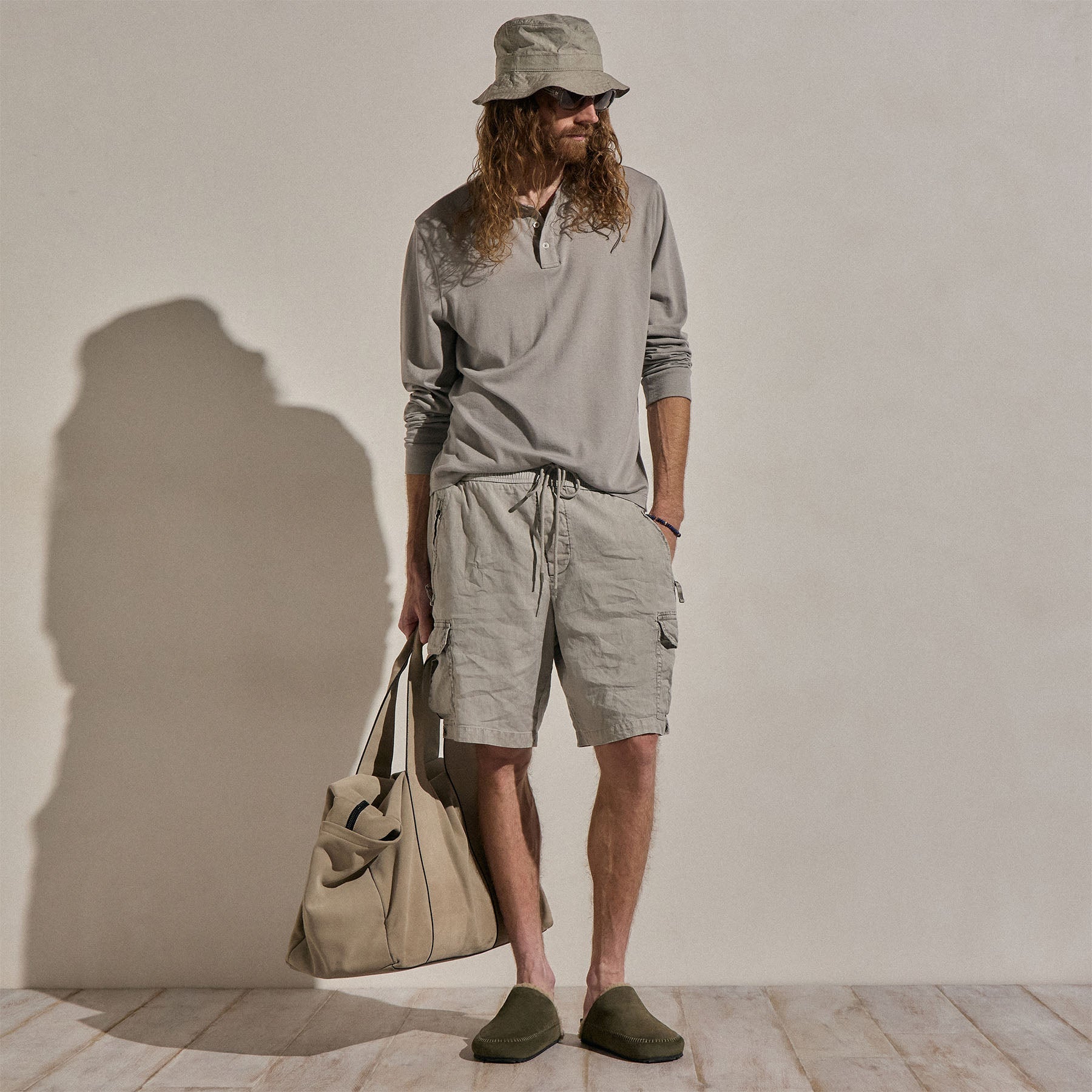 Cotton Cashmere Long Sleeve Henley in Fog | James Perse Los Angeles