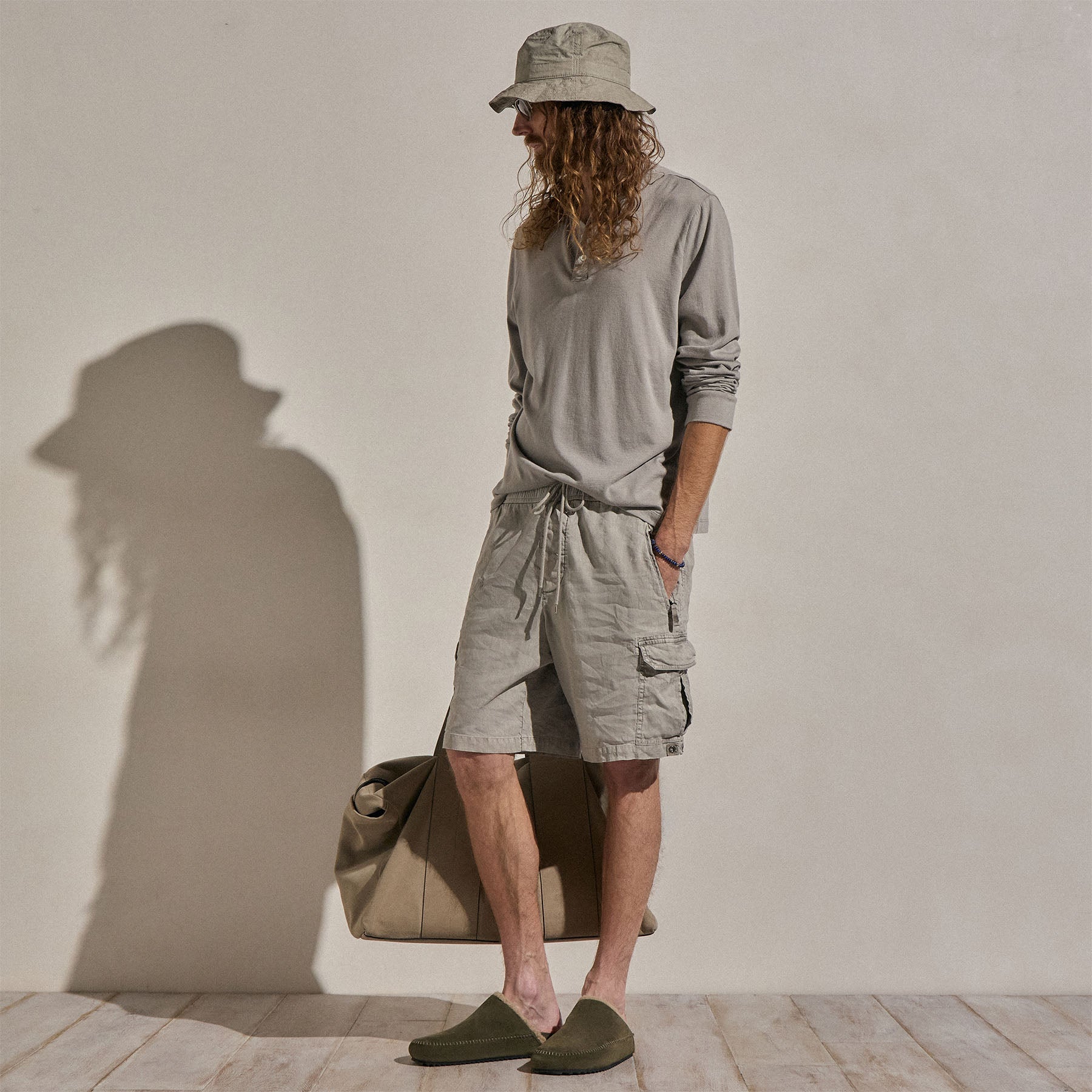 Cotton Cashmere Long Sleeve Henley in Fog | James Perse Los Angeles