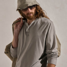 Cotton Cashmere Long Sleeve Henley in Fog | James Perse Los Angeles