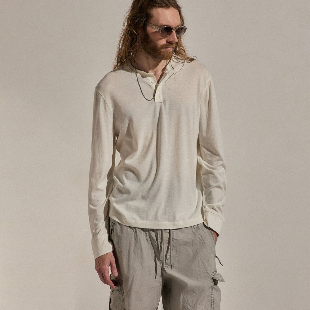 Cotton Cashmere Long Sleeve Henley in White | James Perse Los Angeles