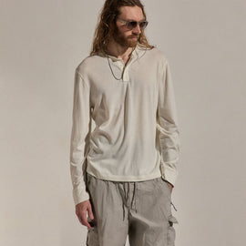 Cotton Cashmere Long Sleeve Henley in White | James Perse Los Angeles