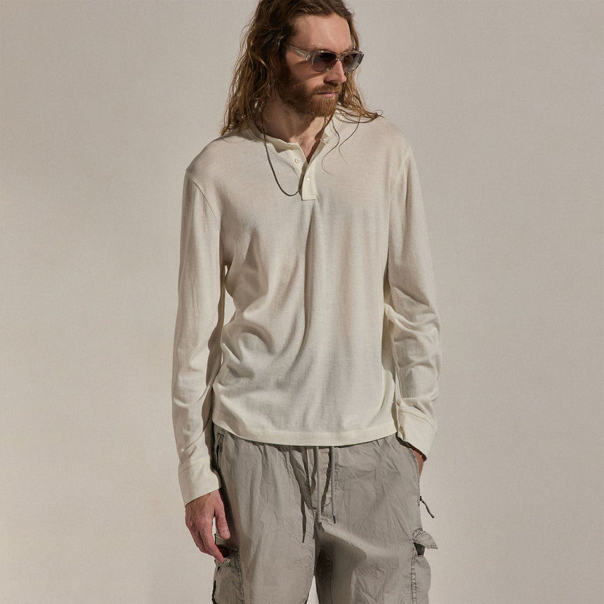 Cotton Cashmere Long Sleeve Henley in White | James Perse Los Angeles