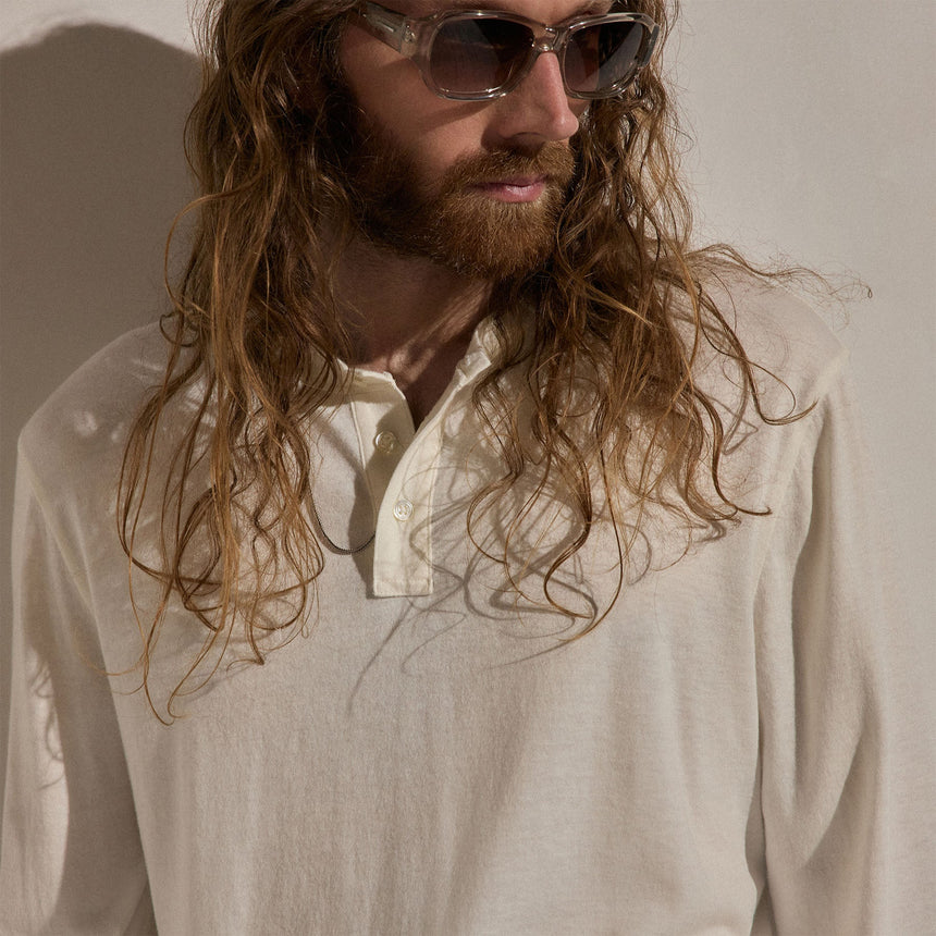 Cotton Cashmere Long Sleeve Henley in White | James Perse Los Angeles